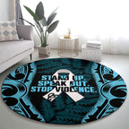 White Ribbon Day New Zealand Round Carpet Respect Women Maori Pattern Blue