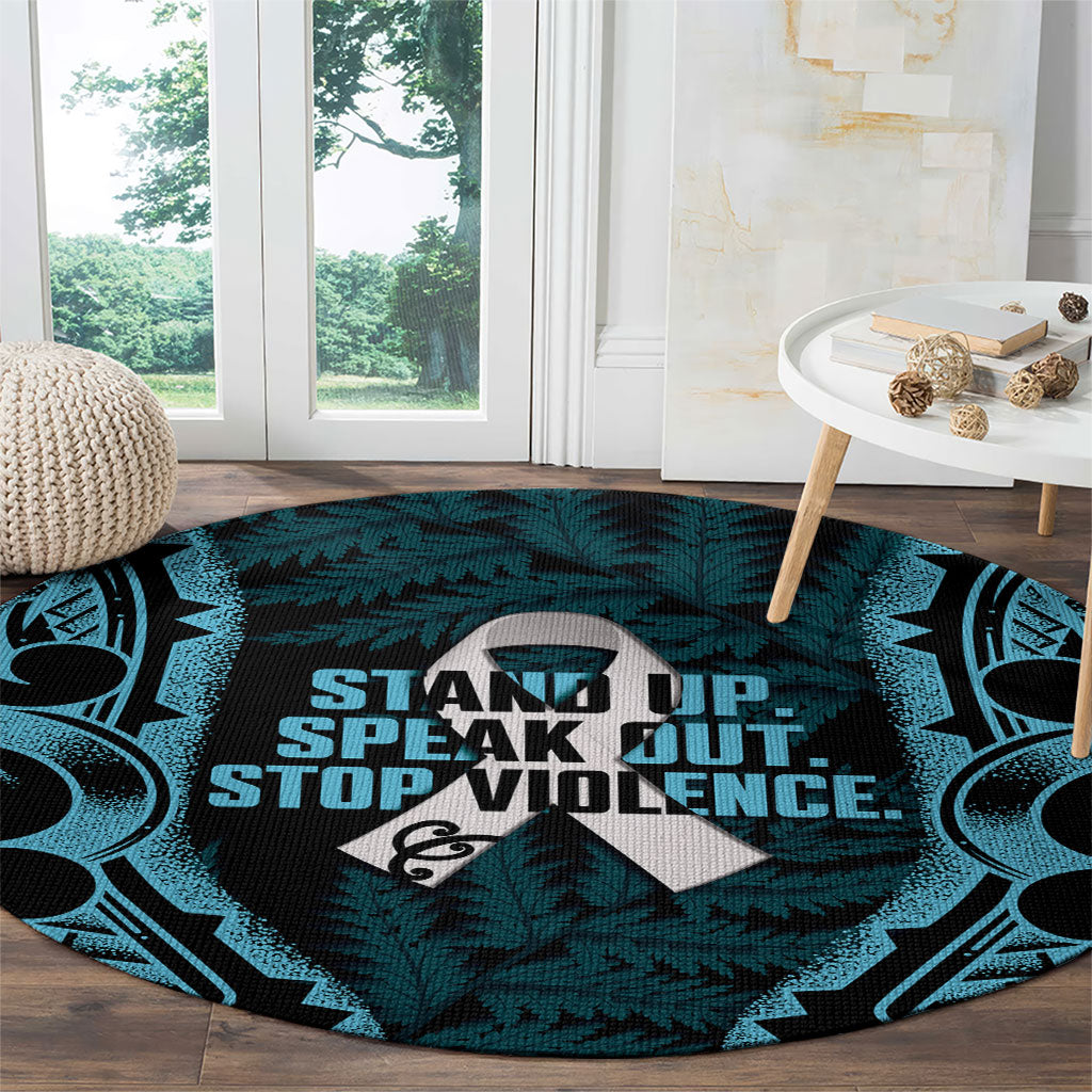 White Ribbon Day New Zealand Round Carpet Respect Women Maori Pattern Blue