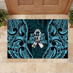 White Ribbon Day New Zealand Rubber Doormat Respect Women Maori Pattern Blue