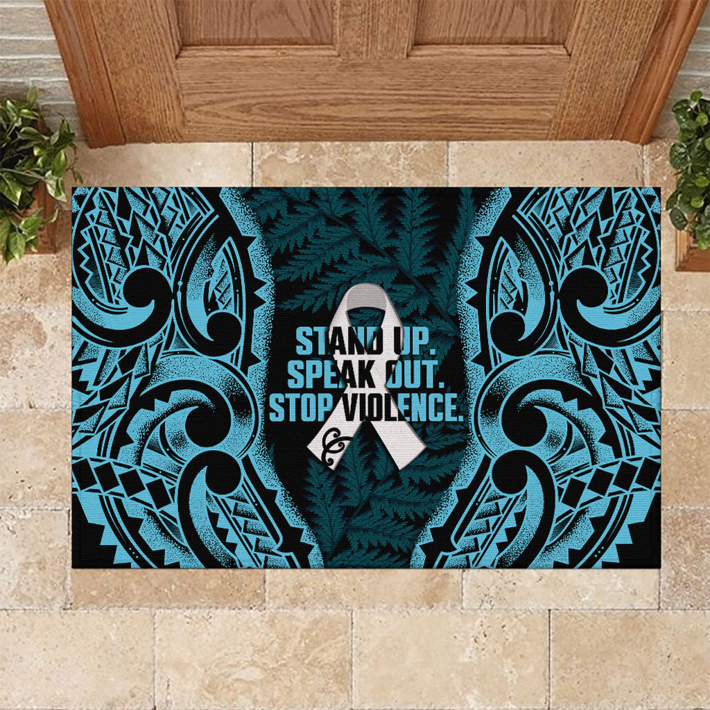 White Ribbon Day New Zealand Rubber Doormat Respect Women Maori Pattern Blue