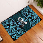 White Ribbon Day New Zealand Rubber Doormat Respect Women Maori Pattern Blue
