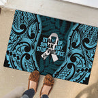 White Ribbon Day New Zealand Rubber Doormat Respect Women Maori Pattern Blue