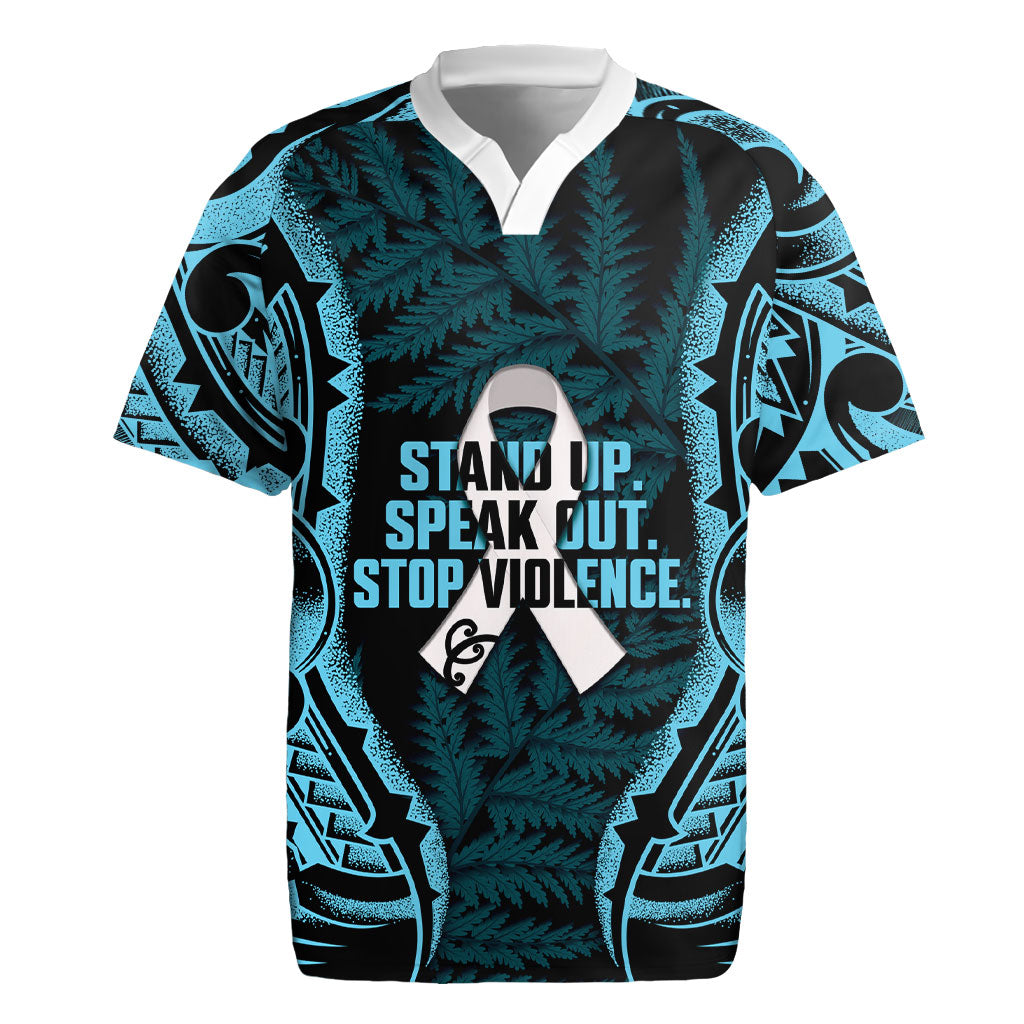 White Ribbon Day New Zealand Rugby Jersey Respect Women Maori Pattern Blue