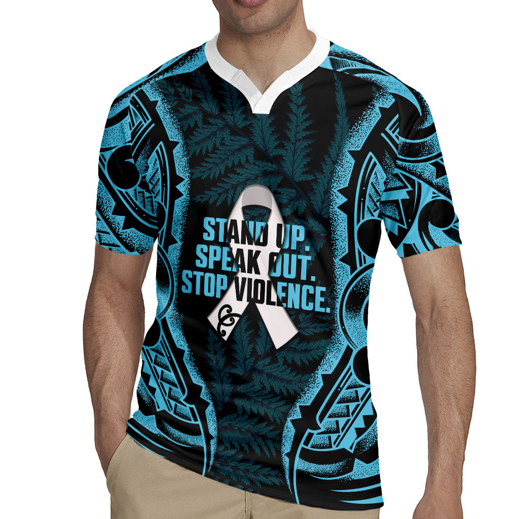 White Ribbon Day New Zealand Rugby Jersey Respect Women Maori Pattern Blue