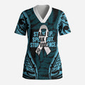 White Ribbon Day New Zealand Scrub Top Respect Women Maori Pattern Blue