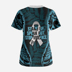White Ribbon Day New Zealand Scrub Top Respect Women Maori Pattern Blue