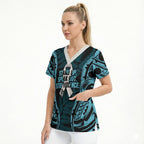 White Ribbon Day New Zealand Scrub Top Respect Women Maori Pattern Blue