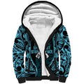 White Ribbon Day New Zealand Sherpa Hoodie Respect Women Maori Pattern Blue
