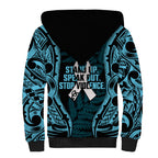 White Ribbon Day New Zealand Sherpa Hoodie Respect Women Maori Pattern Blue