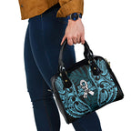 White Ribbon Day New Zealand Shoulder Handbag Respect Women Maori Pattern Blue