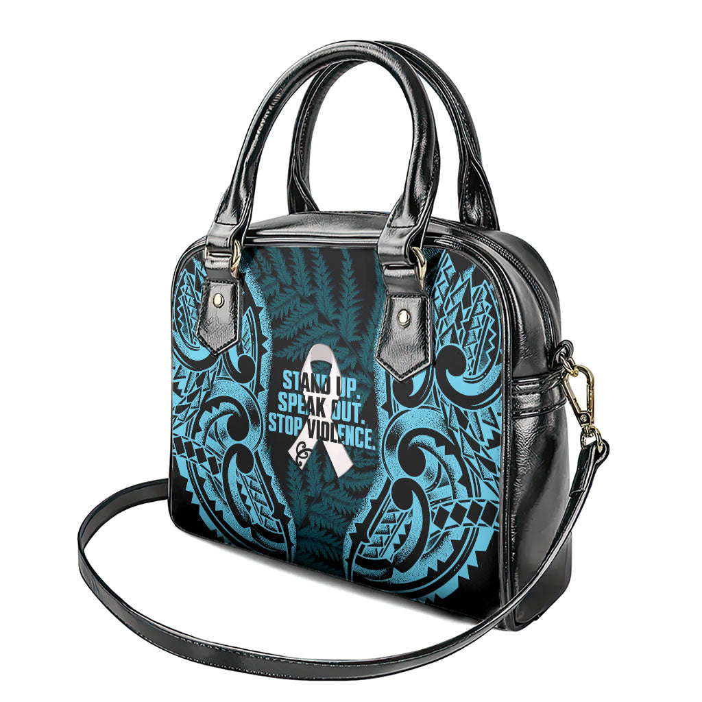 White Ribbon Day New Zealand Shoulder Handbag Respect Women Maori Pattern Blue