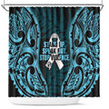 White Ribbon Day New Zealand Shower Curtain Respect Women Maori Pattern Blue