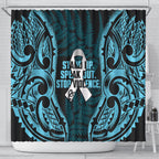 White Ribbon Day New Zealand Shower Curtain Respect Women Maori Pattern Blue