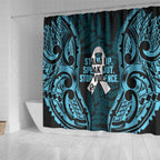White Ribbon Day New Zealand Shower Curtain Respect Women Maori Pattern Blue