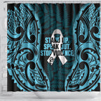 White Ribbon Day New Zealand Shower Curtain Respect Women Maori Pattern Blue
