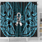 White Ribbon Day New Zealand Shower Curtain Respect Women Maori Pattern Blue
