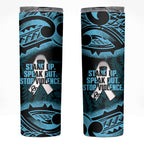 White Ribbon Day New Zealand Skinny Tumbler Respect Women Maori Pattern Blue