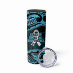White Ribbon Day New Zealand Skinny Tumbler Respect Women Maori Pattern Blue