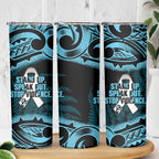 White Ribbon Day New Zealand Skinny Tumbler Respect Women Maori Pattern Blue