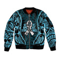 White Ribbon Day New Zealand Sleeve Zip Bomber Jacket Respect Women Maori Pattern Blue