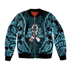 White Ribbon Day New Zealand Sleeve Zip Bomber Jacket Respect Women Maori Pattern Blue