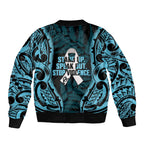 White Ribbon Day New Zealand Sleeve Zip Bomber Jacket Respect Women Maori Pattern Blue