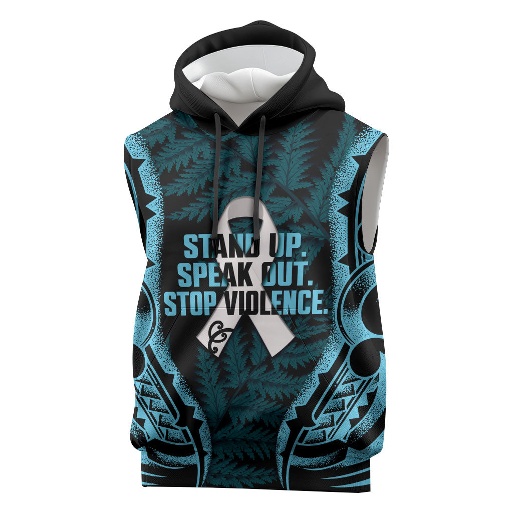 White Ribbon Day New Zealand Sleeveless Hoodie Respect Women Maori Pattern Blue