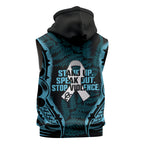 White Ribbon Day New Zealand Sleeveless Hoodie Respect Women Maori Pattern Blue