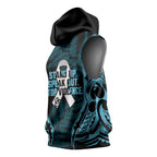 White Ribbon Day New Zealand Sleeveless Hoodie Respect Women Maori Pattern Blue