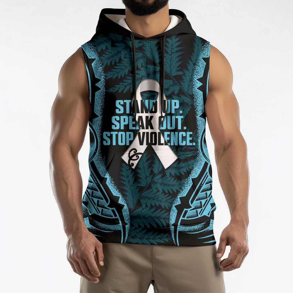 White Ribbon Day New Zealand Sleeveless Hoodie Respect Women Maori Pattern Blue