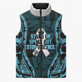 White Ribbon Day New Zealand Sleeveless Puffer Jacket Respect Women Maori Pattern Blue