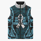 White Ribbon Day New Zealand Sleeveless Puffer Jacket Respect Women Maori Pattern Blue