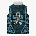 White Ribbon Day New Zealand Sleeveless Puffer Jacket Respect Women Maori Pattern Blue