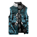 White Ribbon Day New Zealand Sleeveless Puffer Jacket Respect Women Maori Pattern Blue