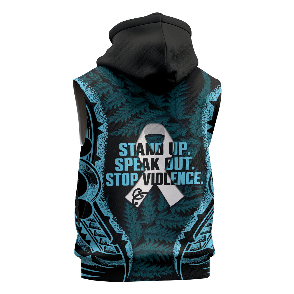 White Ribbon Day New Zealand Sleeveless Zip Hoodie Respect Women Maori Pattern Blue