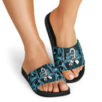 White Ribbon Day New Zealand Slide Sandals Respect Women Maori Pattern Blue