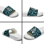 White Ribbon Day New Zealand Slide Sandals Respect Women Maori Pattern Blue