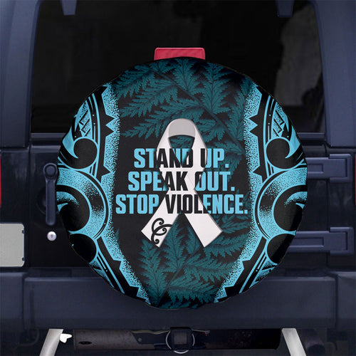 White Ribbon Day New Zealand Spare Tire Cover Respect Women Maori Pattern Blue