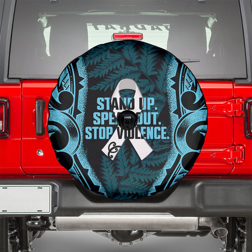 White Ribbon Day New Zealand Spare Tire Cover Respect Women Maori Pattern Blue