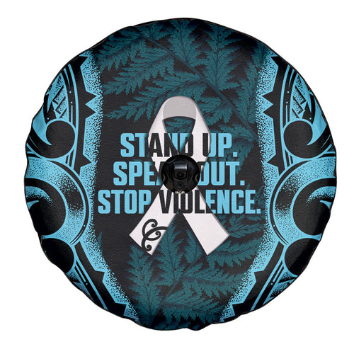 White Ribbon Day New Zealand Spare Tire Cover Respect Women Maori Pattern Blue