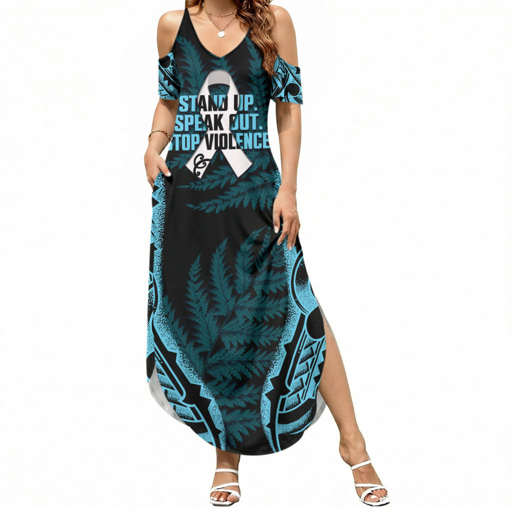 White Ribbon Day New Zealand Summer Maxi Dress Respect Women Maori Pattern Blue