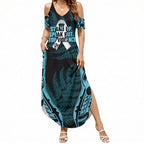 White Ribbon Day New Zealand Summer Maxi Dress Respect Women Maori Pattern Blue
