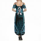 White Ribbon Day New Zealand Summer Maxi Dress Respect Women Maori Pattern Blue