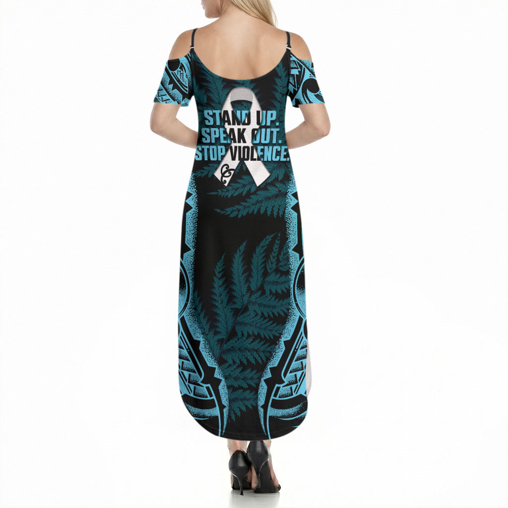 White Ribbon Day New Zealand Summer Maxi Dress Respect Women Maori Pattern Blue