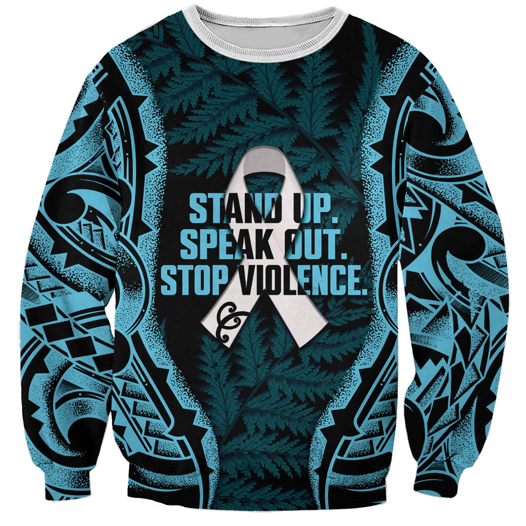 White Ribbon Day New Zealand Sweatshirt Respect Women Maori Pattern Blue