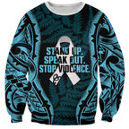 White Ribbon Day New Zealand Sweatshirt Respect Women Maori Pattern Blue