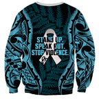 White Ribbon Day New Zealand Sweatshirt Respect Women Maori Pattern Blue