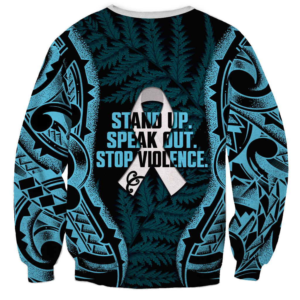 White Ribbon Day New Zealand Sweatshirt Respect Women Maori Pattern Blue