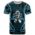 White Ribbon Day New Zealand T Shirt Respect Women Maori Pattern Blue
