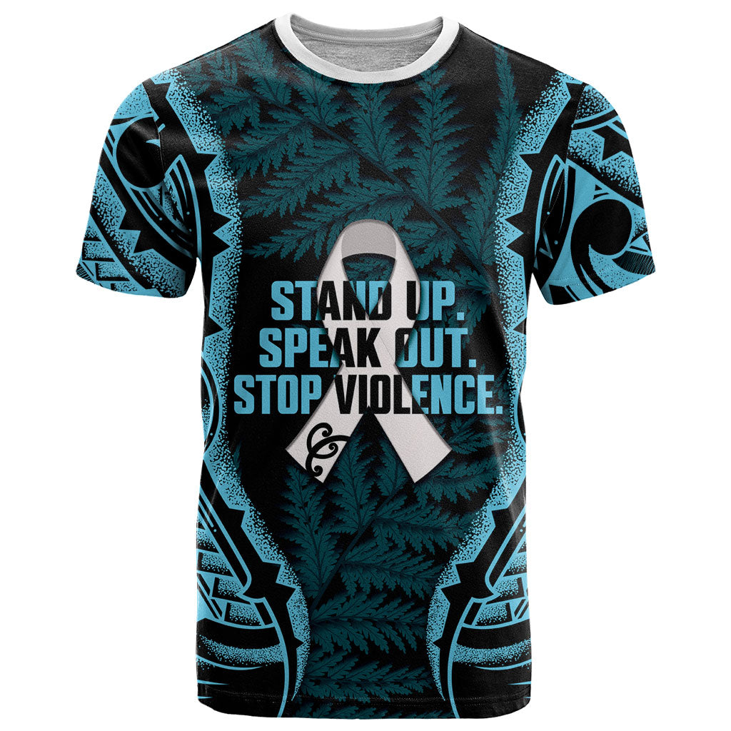 White Ribbon Day New Zealand T Shirt Respect Women Maori Pattern Blue